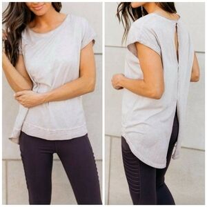 Mono B Lavender Open Back Short Sleeve Activewear Athleisure Top